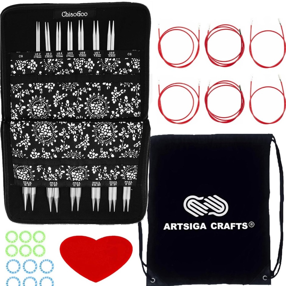 ISO - ChiaoGoo Needle Set with Red Cables and Black Floral Case